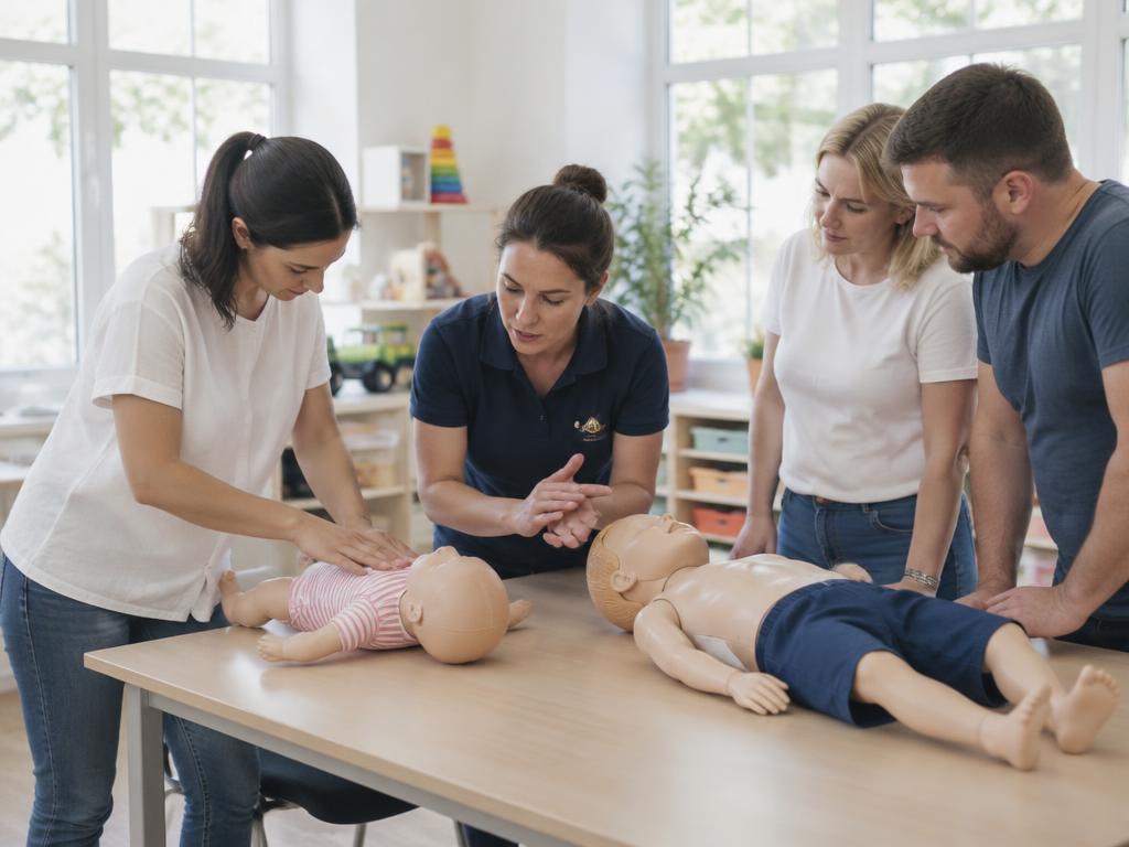 Learners practising first aid on infant and child training manikins
